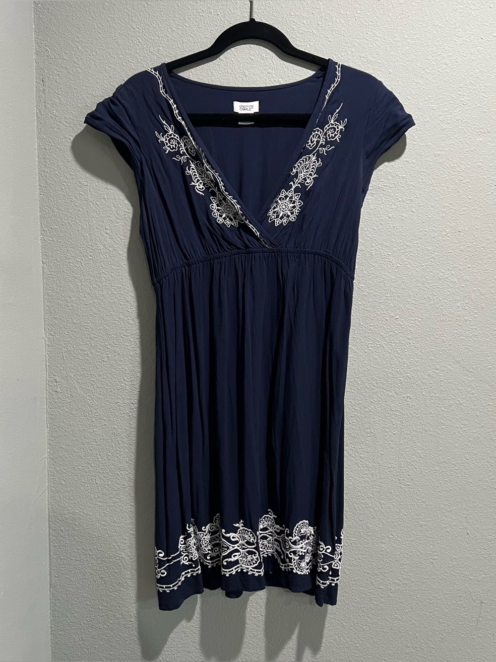 Navy Dress with White Embroidery